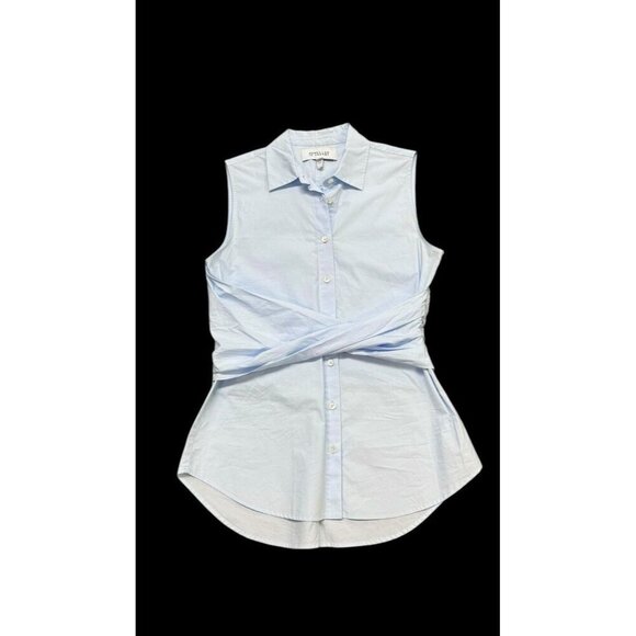 DEREK LAM 10 CROSBY Sz 6 Blouse Blue Cotton Sleeveless Classic Preppy Office - Picture 3 of 7